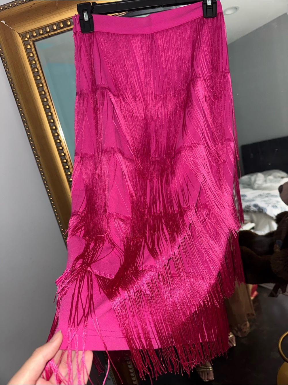 Hot Pink Fringe Midi Skirt - Picture 2 of 2